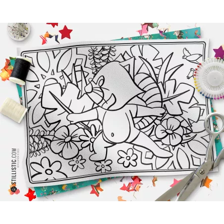 Coupon tissu Set de table Panda Roux Yoga coloriable