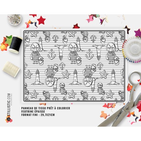 Coupon tissu Set de table Motif Macareux Marin coloriable