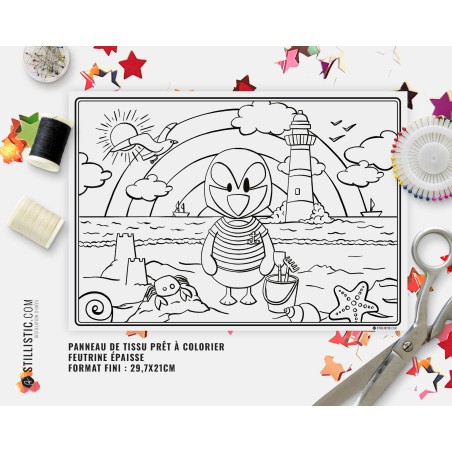 Coupon tissu Set de table Macareux Marin coloriable