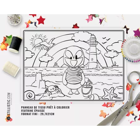 Coupon tissu Set de table Macareux Marin coloriable