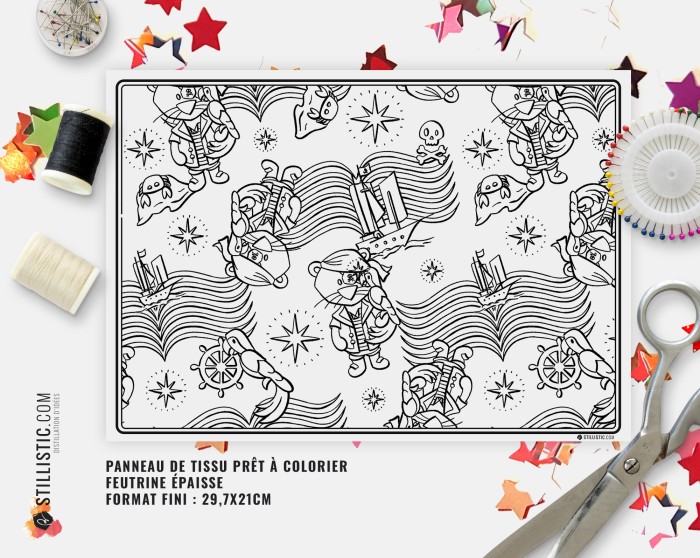 Coupon tissu Set de table Lion pirate coloriable