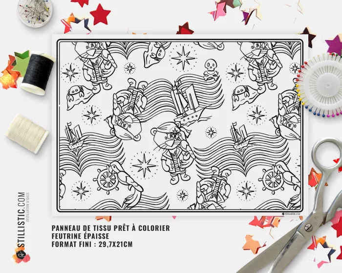 Coupon tissu Set de table Lion pirate coloriable