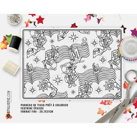 Coupon tissu Set de table Lion pirate coloriable