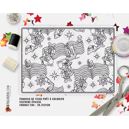 Coupon tissu Set de table Lion pirate coloriable