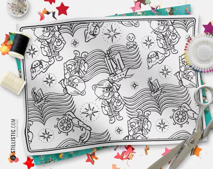 Coupon tissu Set de table Lion pirate coloriable