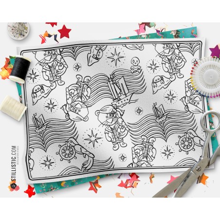 Coupon tissu Set de table Lion pirate coloriable