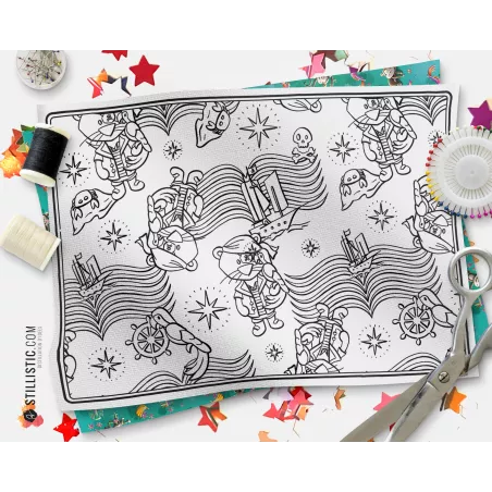 Coupon tissu Set de table Lion pirate coloriable