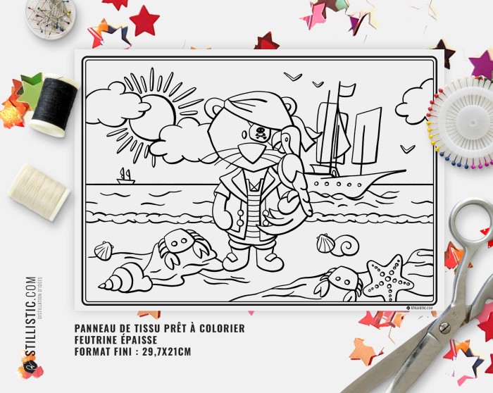 Coupon tissu Set de table Lion pirate coloriable