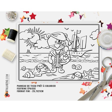 Coupon tissu Set de table Lion pirate coloriable
