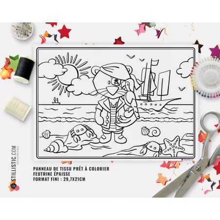 Coupon tissu Set de table Lion pirate coloriable