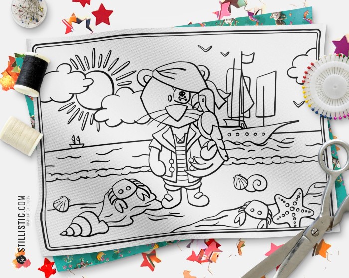 Coupon tissu Set de table Lion pirate coloriable