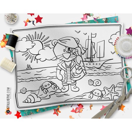 Coupon tissu Set de table Lion pirate coloriable