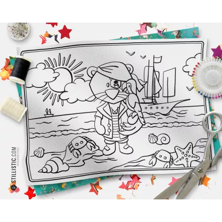 Coupon tissu Set de table Lion pirate coloriable