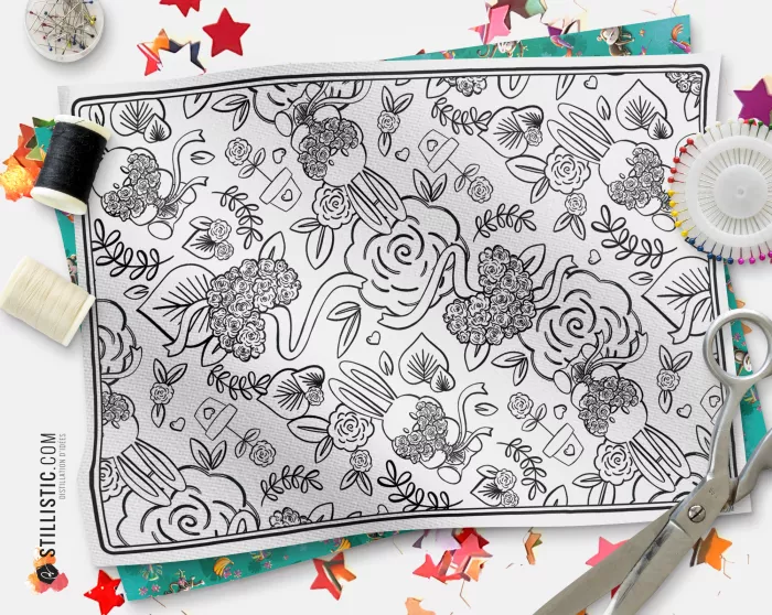 Coupon tissu Set de table Lion pirate coloriable