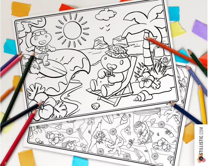 Set de table Hippo Surf  à imprimer et colorier