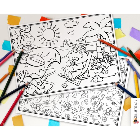 Set de table Hippo Surf  à imprimer et colorier