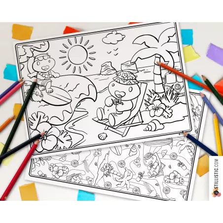 Set de table Hippo Surf  à imprimer et colorier