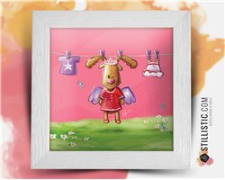 Cadre carré avec Illustration  Petit renne et papillons pour Chambre Enfant bébé 25x25cm