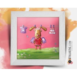 Cadre carré avec Illustration  Petit renne et papillons pour Chambre Enfant bébé 25x25cm