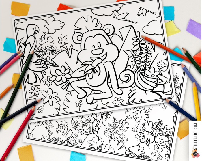 Set de table Singes émotions à imprimer et colorier