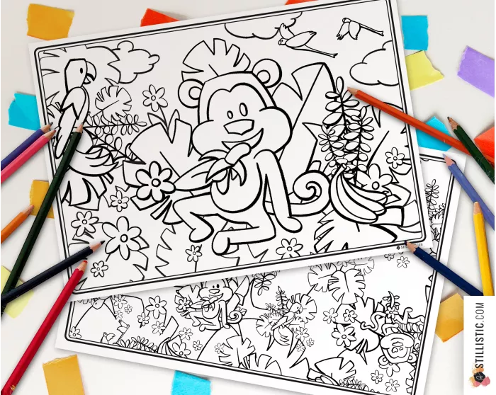 Set de table Singes émotions à imprimer et colorier