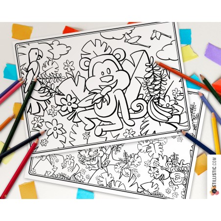 Set de table Singes émotions à imprimer et colorier