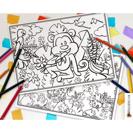 Set de table Singes émotions à imprimer et colorier