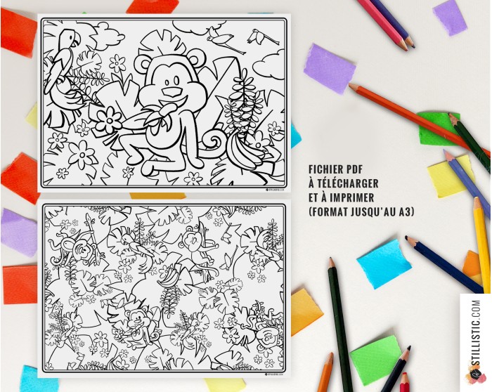 Set de table Singes émotions à imprimer et colorier