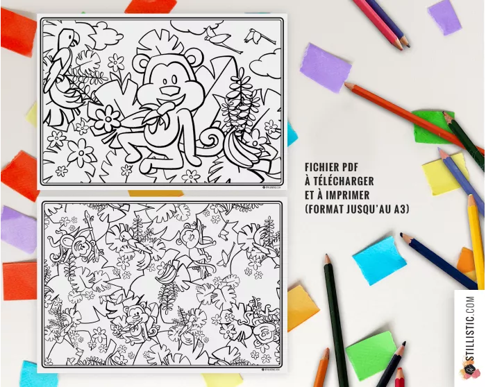 Set de table Singes émotions à imprimer et colorier