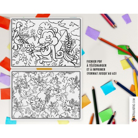 Set de table Singes émotions à imprimer et colorier