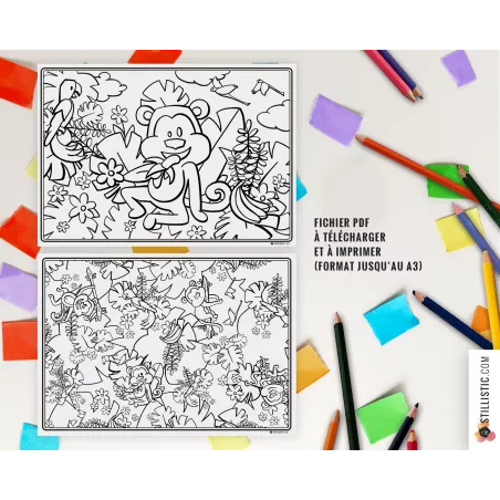 Set de table Singes émotions à imprimer et colorier