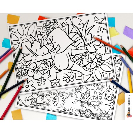 Set de table Panda Roux Yoga à imprimer et colorier