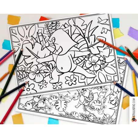 Set de table Panda Roux Yoga à imprimer et colorier