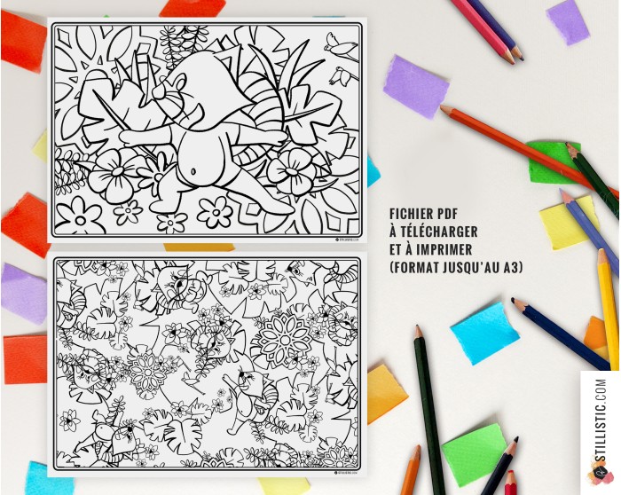 Set de table Panda Roux Yoga à imprimer et colorier