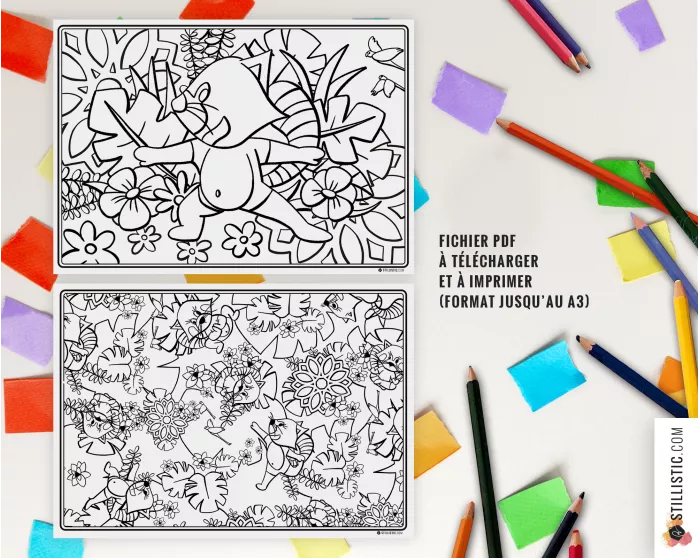 Set de table Panda Roux Yoga à imprimer et colorier