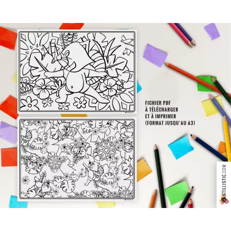 Set de table Panda Roux Yoga à imprimer et colorier