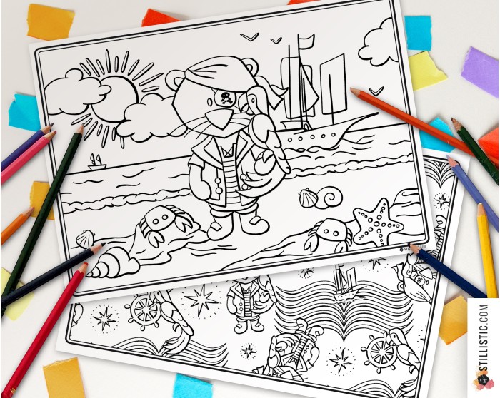 Set de table Lion pirate à imprimer et colorier