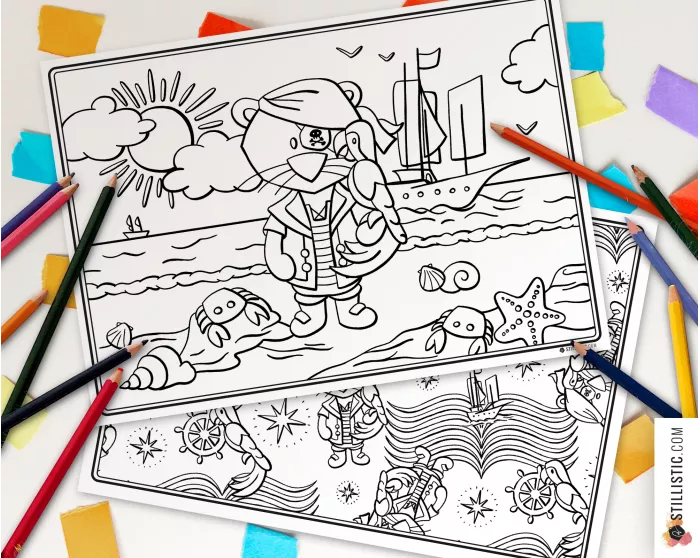 Set de table Lion pirate à imprimer et colorier