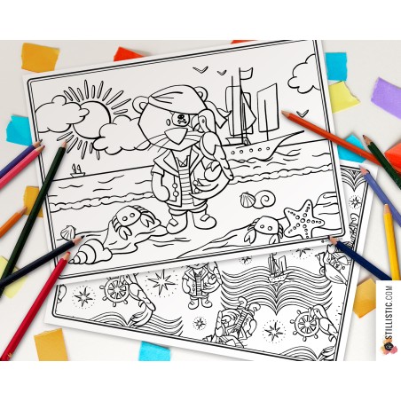 Set de table Lion pirate à imprimer et colorier