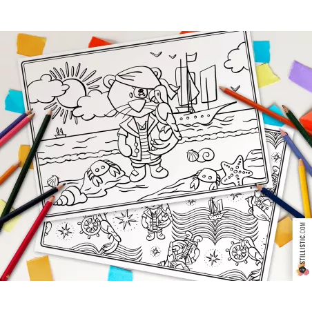 Set de table Lion pirate à imprimer et colorier