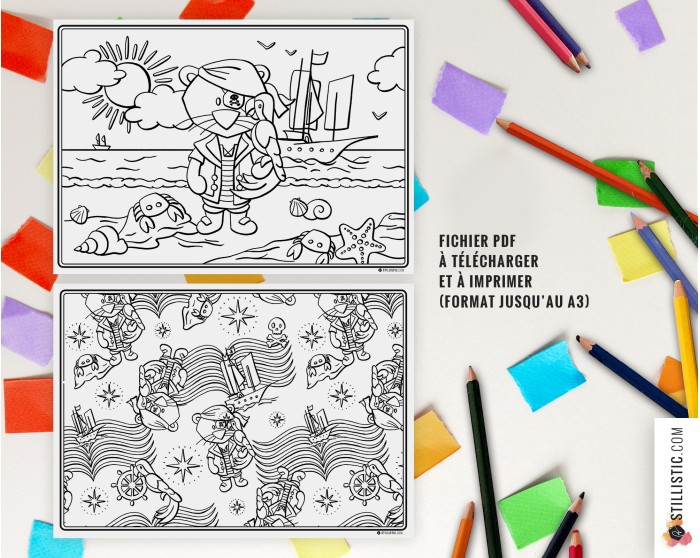 Set de table Lion pirate à imprimer et colorier