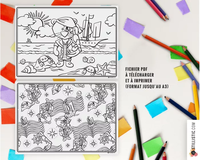 Set de table Lion pirate à imprimer et colorier