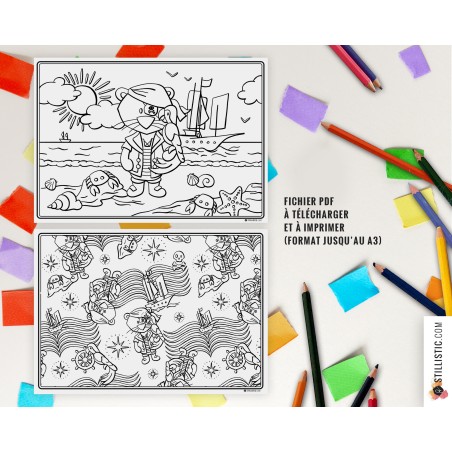 Set de table Lion pirate à imprimer et colorier