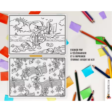 Set de table Lion pirate à imprimer et colorier