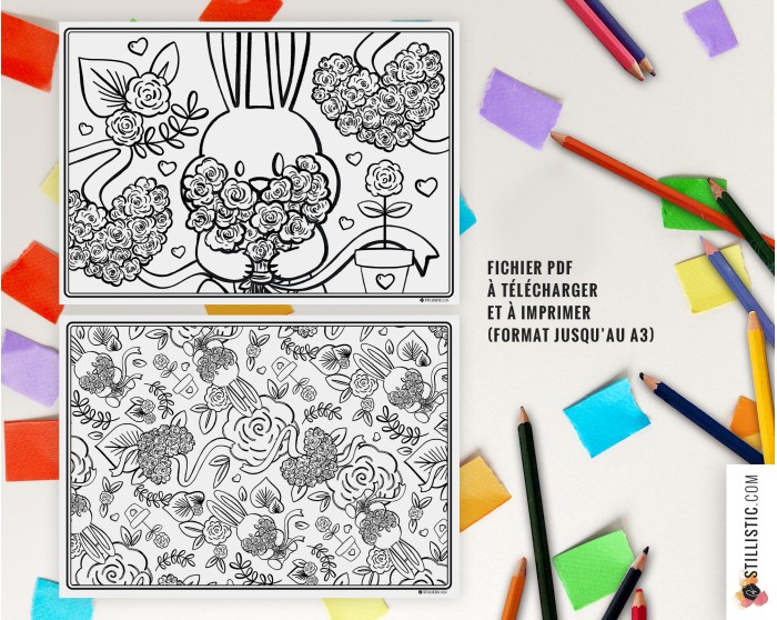 Set de table Lapin Printemps à imprimer et colorier