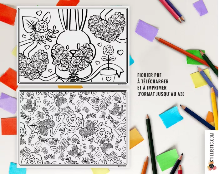 Set de table Lapin Printemps à imprimer et colorier