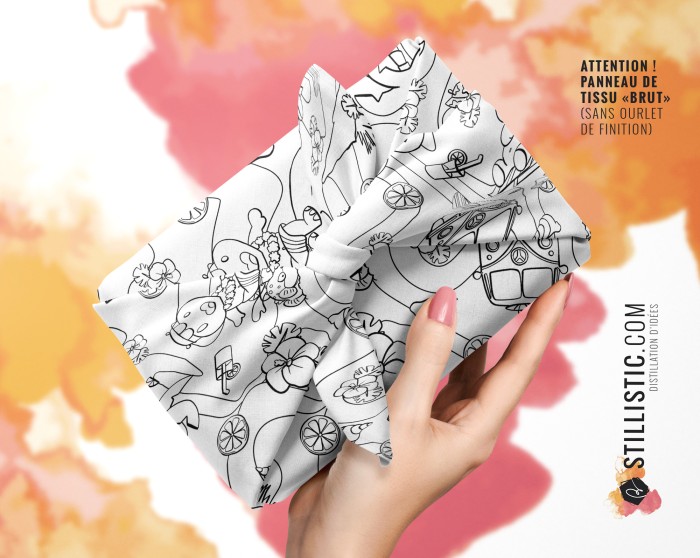 Coupon coloriable Furoshiki Hippo Surf