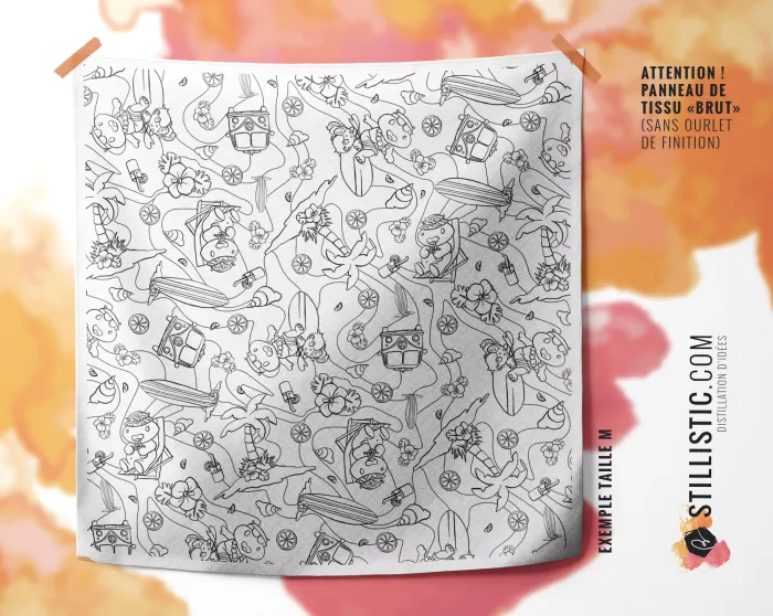 Coupon coloriable Furoshiki Hippo Surf