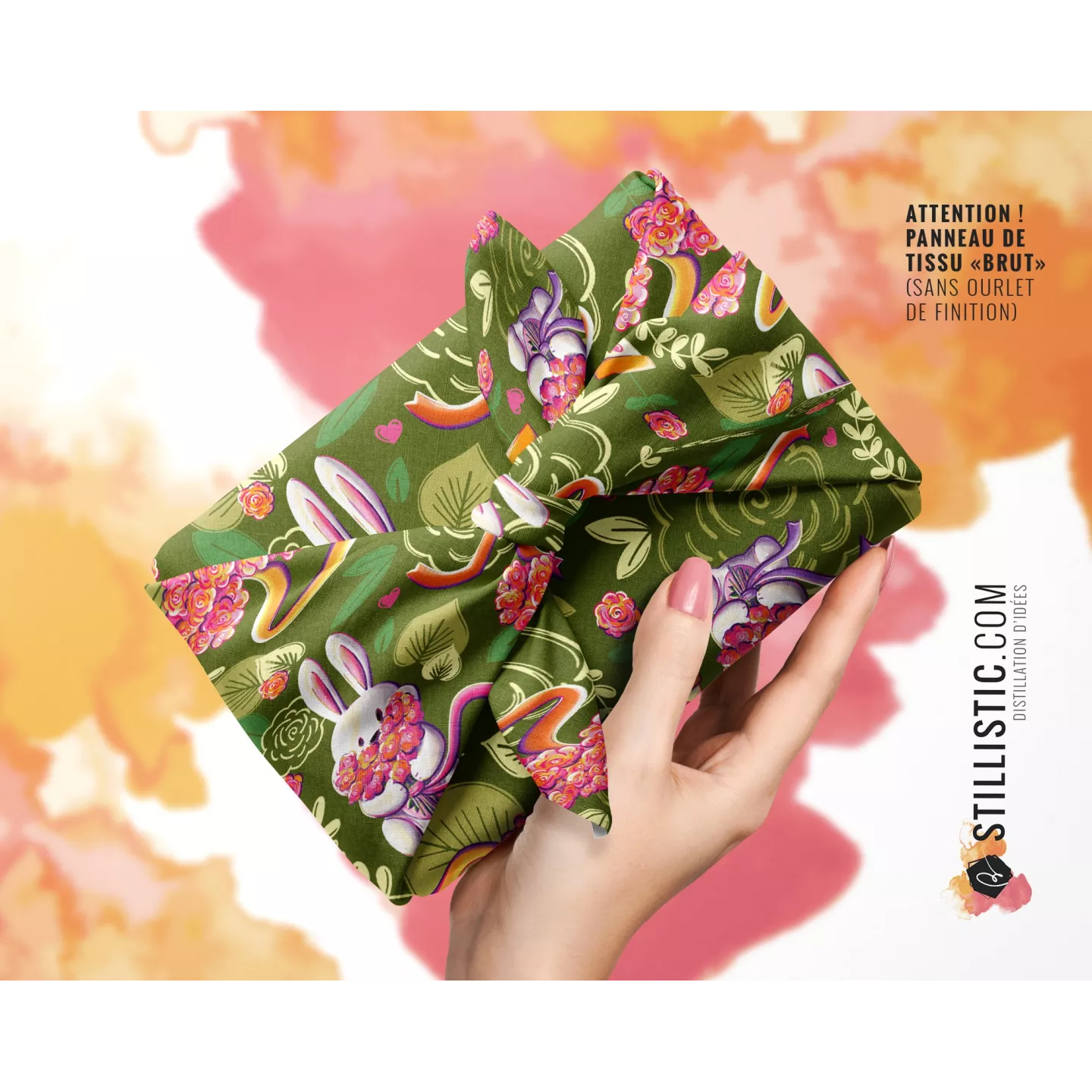 Coupon Furoshiki Lapin Printemps Vert Foncé