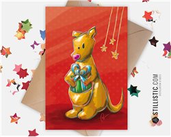 Carte de voeux papier 350g avec Illustration Originale Kangourou et cadeau pour Noël Nouvel An Anniversaire